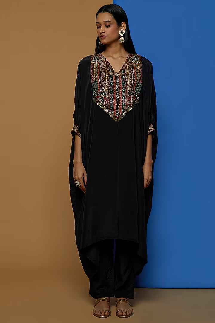 Black Hand Embroidered Kaftan Set