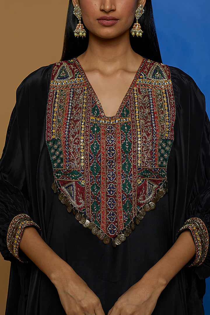 Black Hand Embroidered Kaftan Set