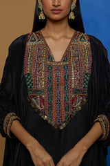 Black Hand Embroidered Kaftan Set