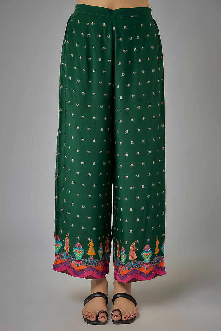 Green Crepe Printed Kaftan Set