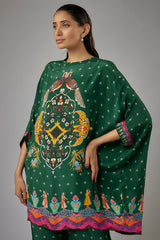 Green Crepe Printed Kaftan Set