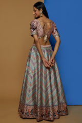 Multi-Coloured Printed & Embroidered Lehenga Set
