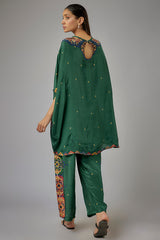 Green Crepe Printed Kaftan Set