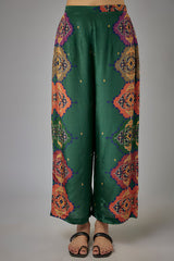 Green Crepe Printed Kaftan Set