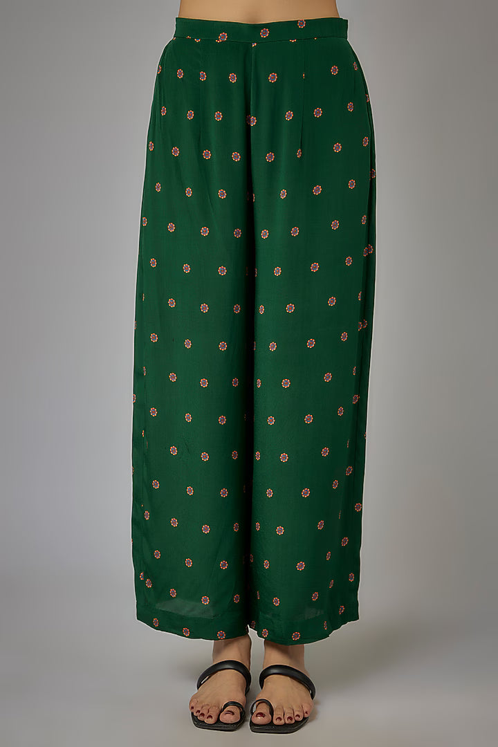 Green Crepe Printed Kaftan Set