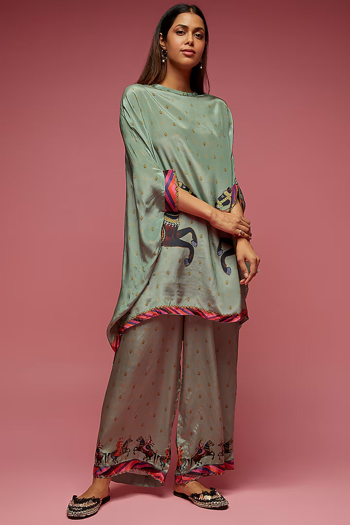 Grey Crepe Kite Kaftan Set
