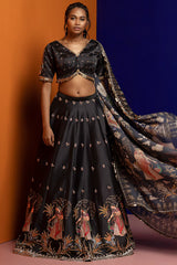 Black Embroidered Lehenga Set