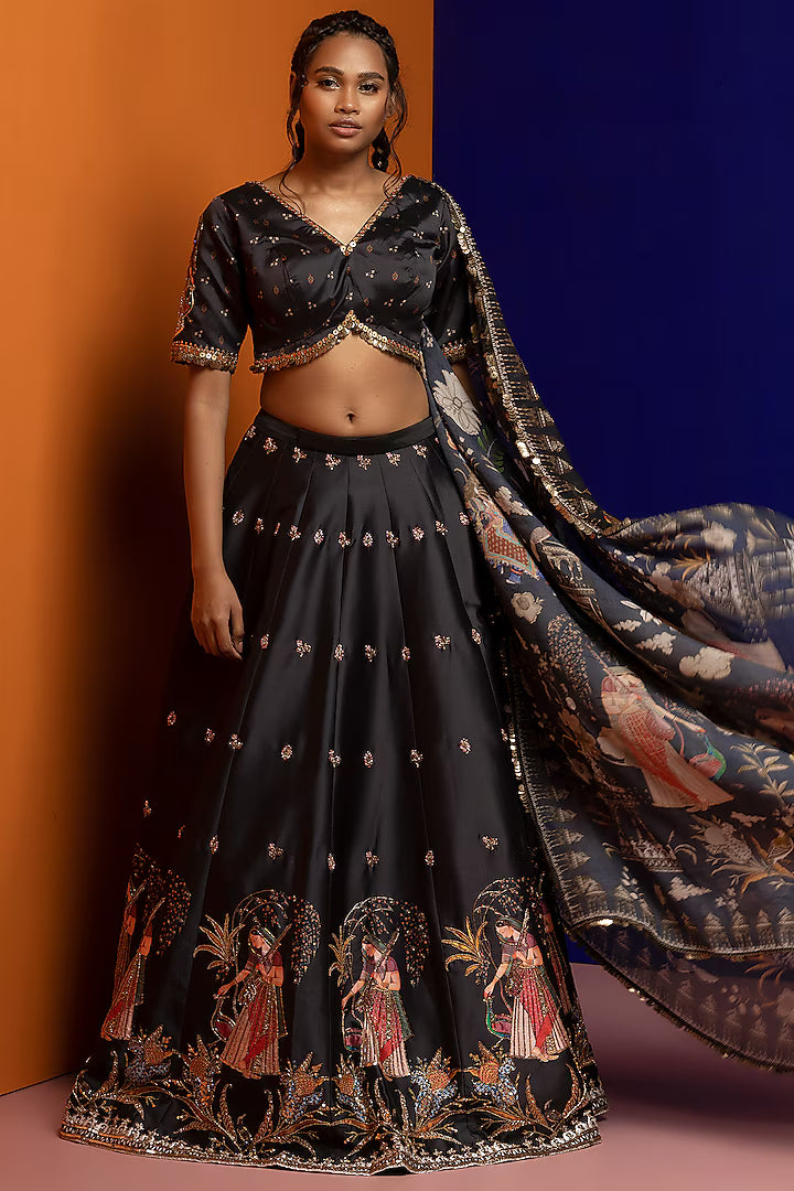 Black Embroidered Lehenga Set