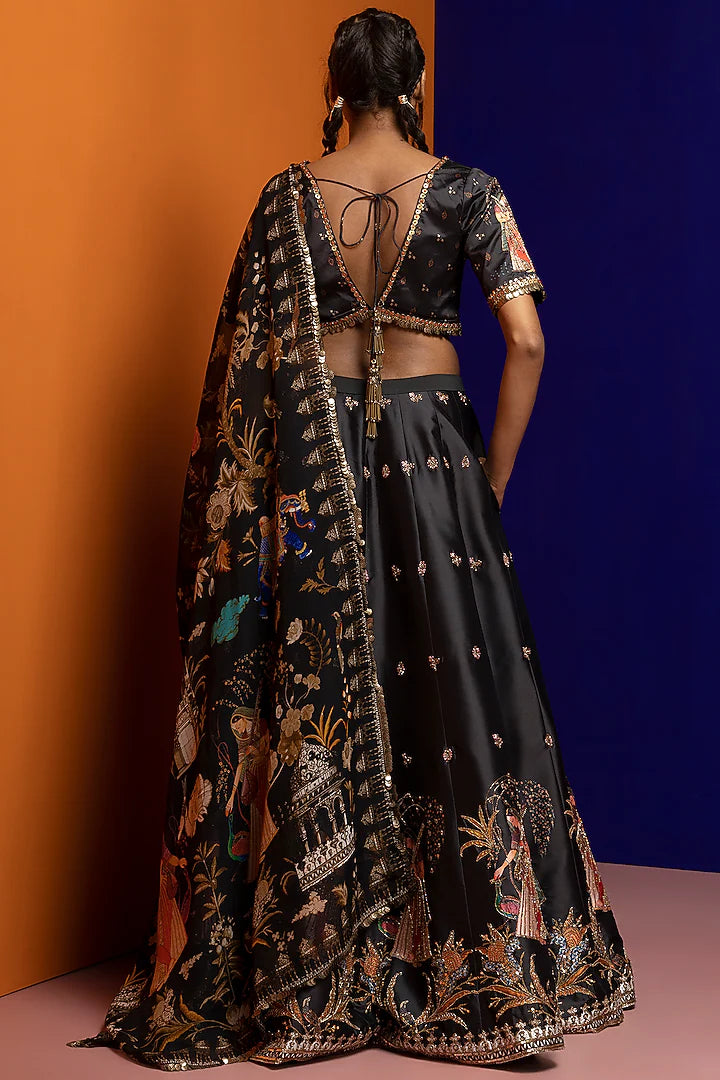 Black Embroidered Lehenga Set