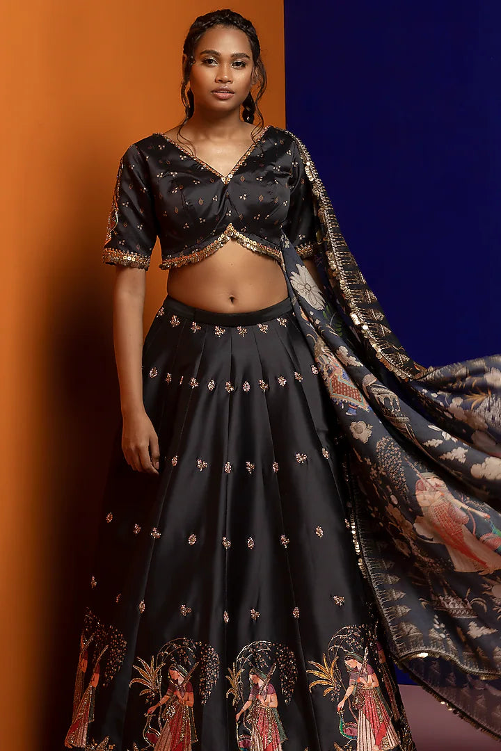 Black Embroidered Lehenga Set