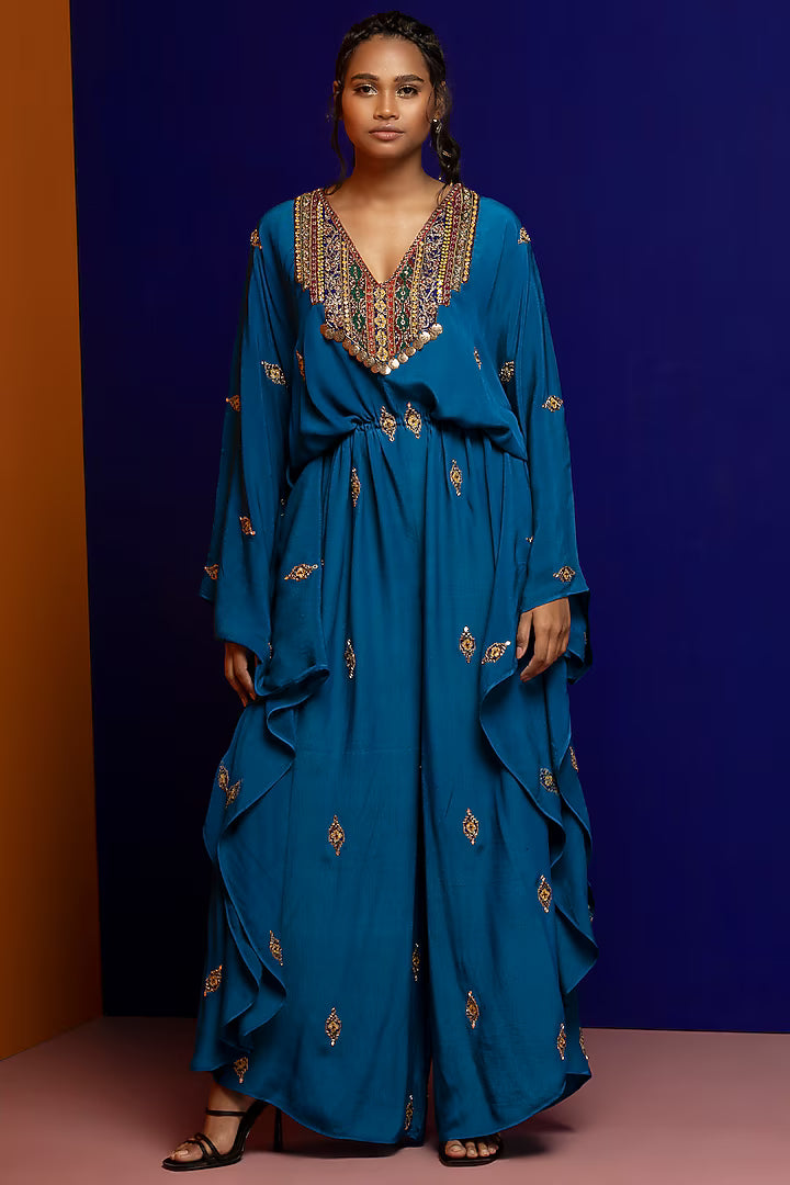 Teal Embroidered Jumpsuit