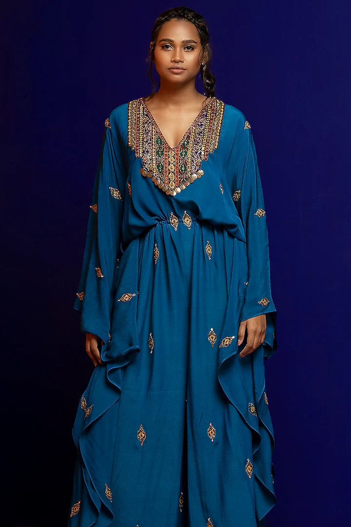 Teal Embroidered Jumpsuit