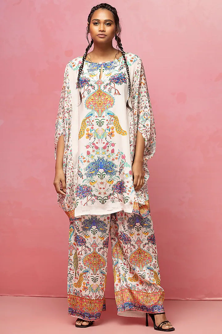 Ivory Crepe Kaftan Set