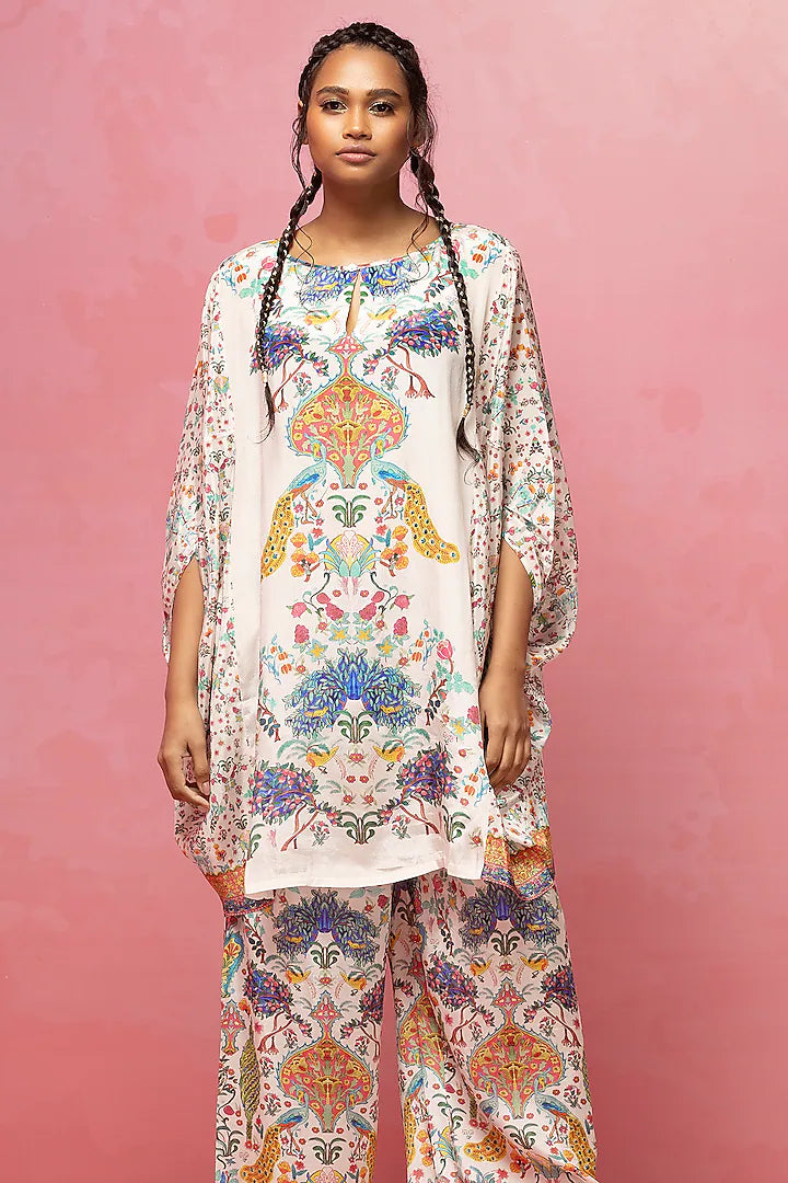 Ivory Crepe Kaftan Set