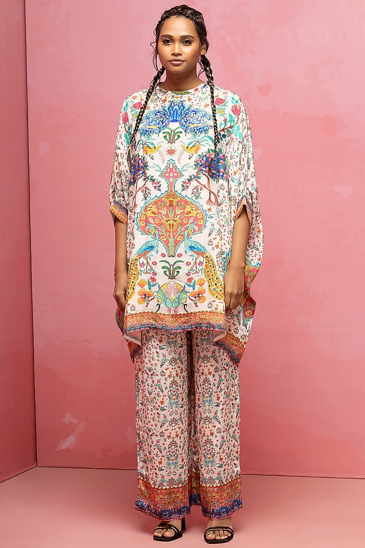 Ivory Crepe Kaftan Set