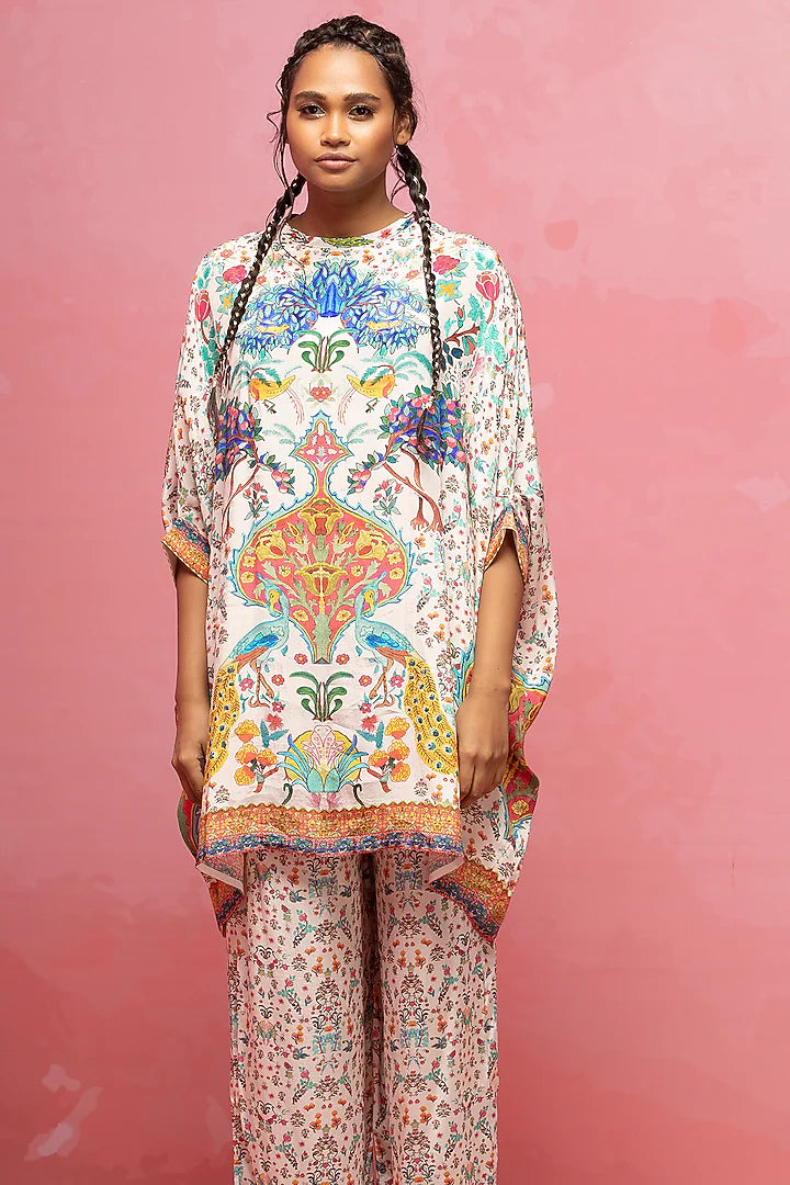 Ivory Crepe Kaftan Set