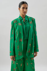 Green Crepe Hand Embroidered Pant Suit Set