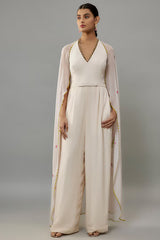 Ivory Georgette Hand Embroidered Jumpsuit