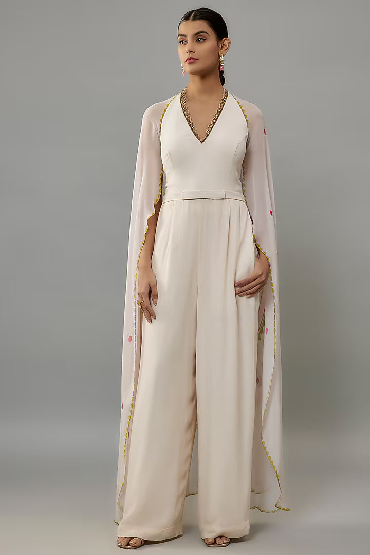 Ivory Georgette Hand Embroidered Jumpsuit