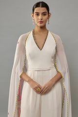 Ivory Georgette Hand Embroidered Jumpsuit