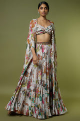 Ivory Georgette Hand Embroidered Flowy Lehenga Set