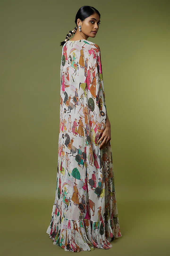 Ivory Georgette Hand Embroidered Flowy Lehenga Set