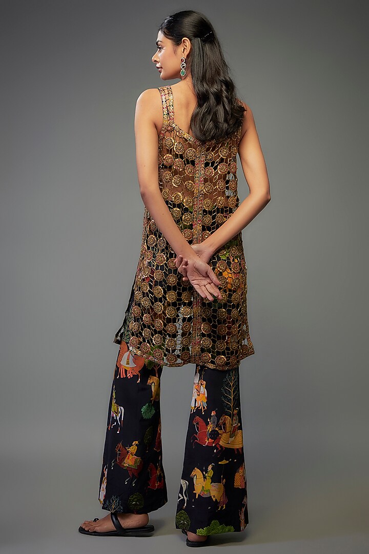 Black Mesh Hand Embroidered Kurta Set