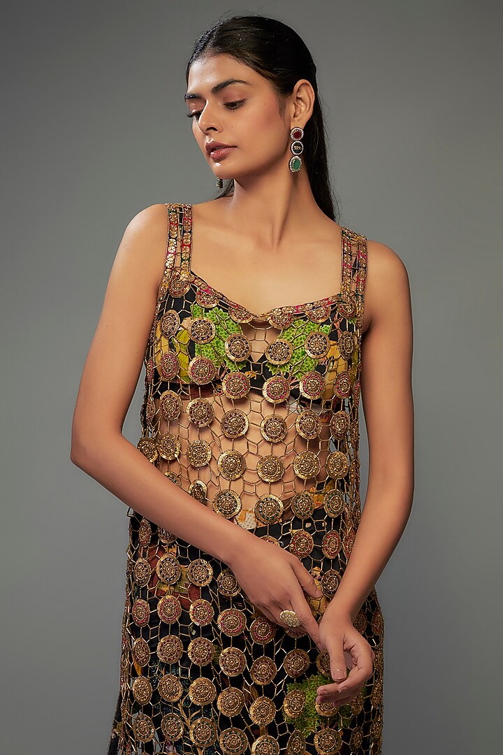 Black Mesh Hand Embroidered Kurta Set