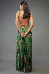 Green Crepe Hand Embroidered Fringed Lehenga Set