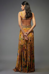 Yellow Crepe Hand Embroidered Fringed Lehenga Set