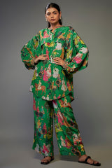Green Crepe Hand Embroidered Co-Ord Set
