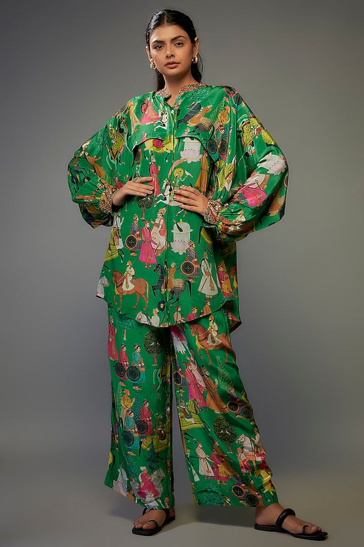 Green Crepe Hand Embroidered Co-Ord Set