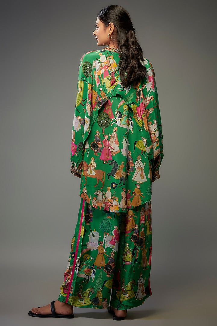 Green Crepe Hand Embroidered Co-Ord Set