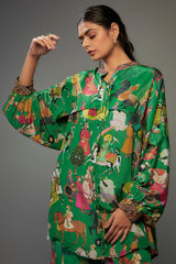 Green Crepe Hand Embroidered Co-Ord Set