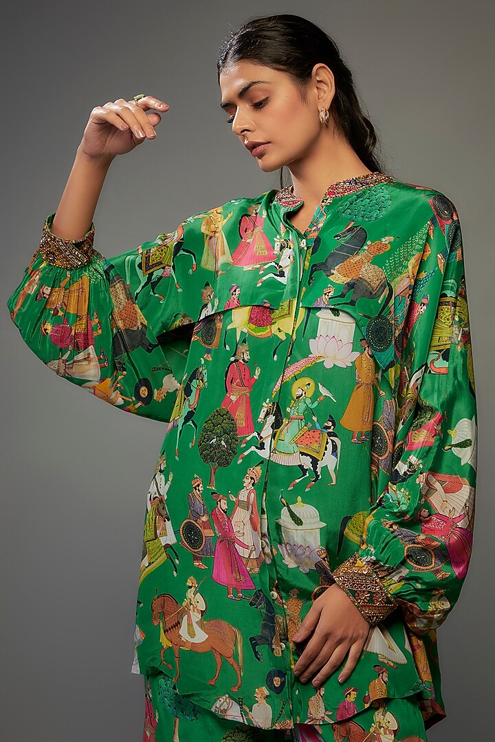 Green Crepe Hand Embroidered Co-Ord Set