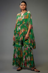 Green Georgette Mugal Printed Sharara Set