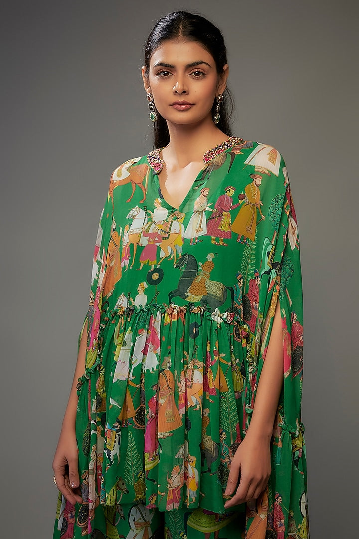 Green Georgette Mugal Printed Sharara Set