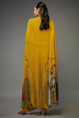 Mango Yellow Georgette Hand Embroidered Jumpsuit