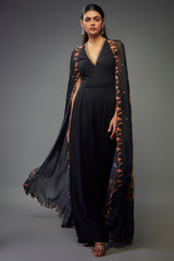 Black Georgette Hand Embroidered Jumpsuit
