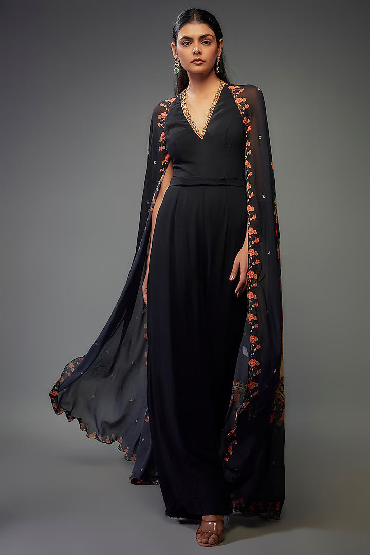 Black Georgette Hand Embroidered Jumpsuit