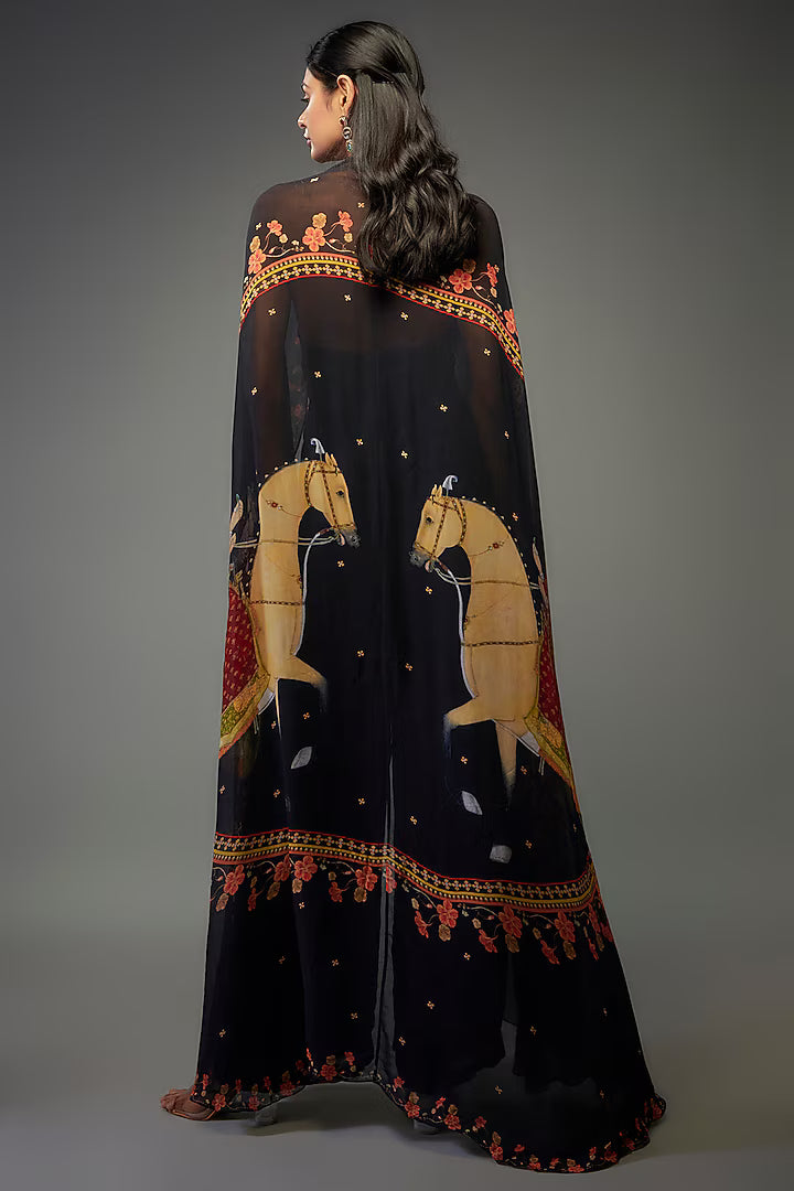 Black Georgette Hand Embroidered Jumpsuit