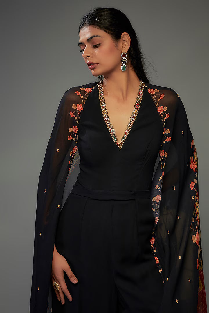 Black Georgette Hand Embroidered Jumpsuit