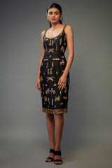 Black Chanderi Hand Embroidered Bodycon Dress