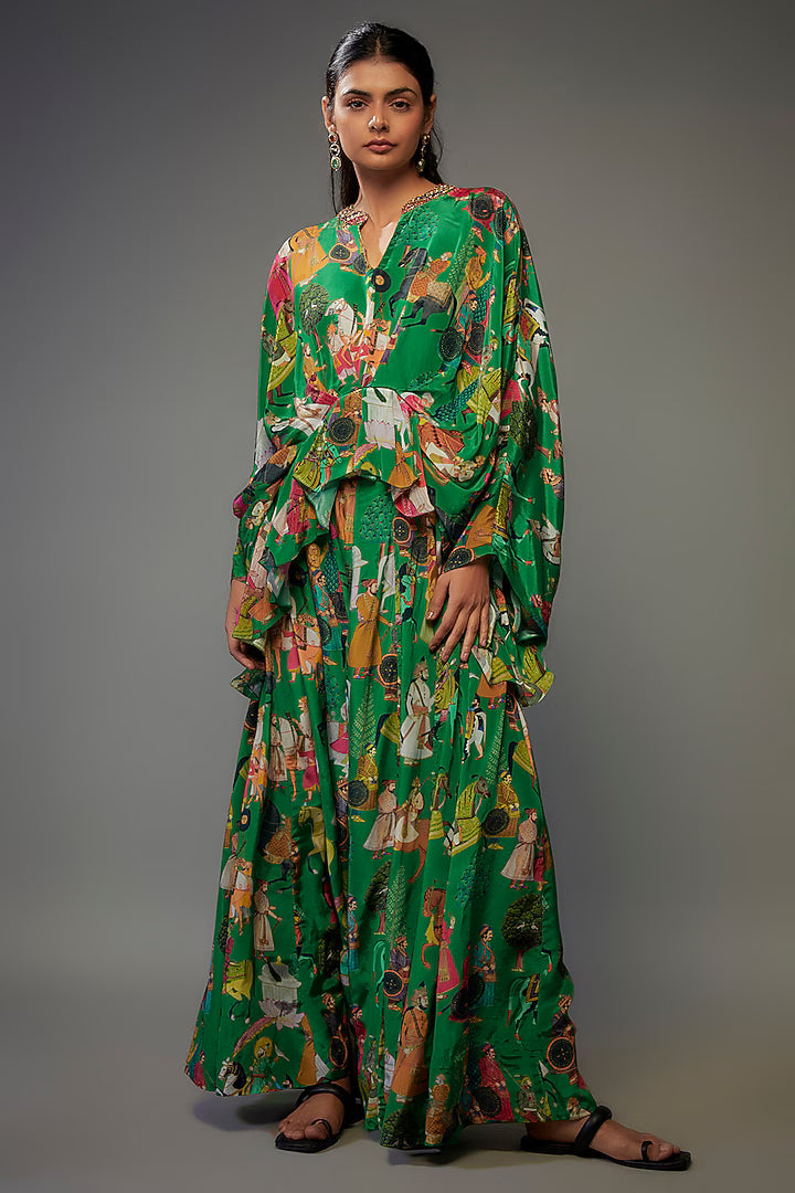 Green Crepe Hand Embroidered Co-Ord Set
