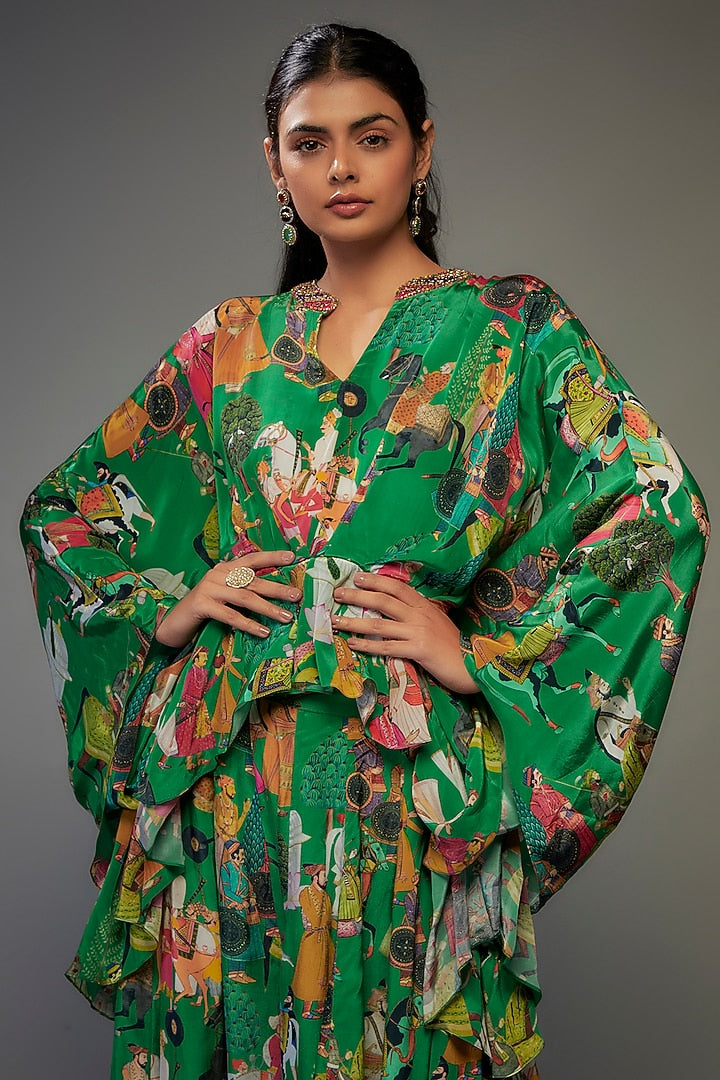 Green Crepe Hand Embroidered Co-Ord Set