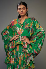 Green Crepe Hand Embroidered Co-Ord Set