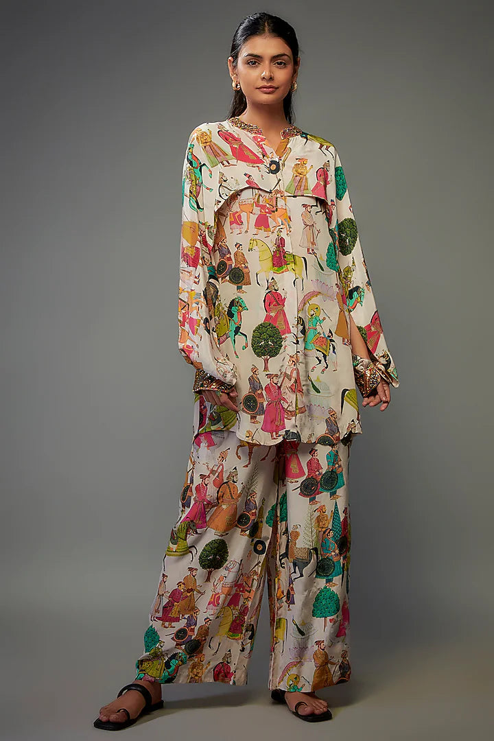 Ivory Crepe Hand Embroidered Co-Ord Set