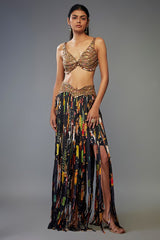 Black Crepe Hand Embroidered Fringed Lehenga Set