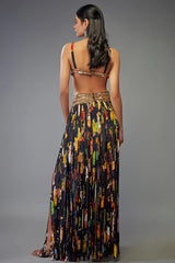 Black Crepe Hand Embroidered Fringed Lehenga Set