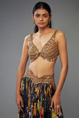 Black Crepe Hand Embroidered Fringed Lehenga Set